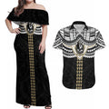 Personalized Collingwood Magpies Couples Matching Off Shoulder Maxi Dress and Hawaiian Shirt Polynesian Tribal Pattern Heritage Football