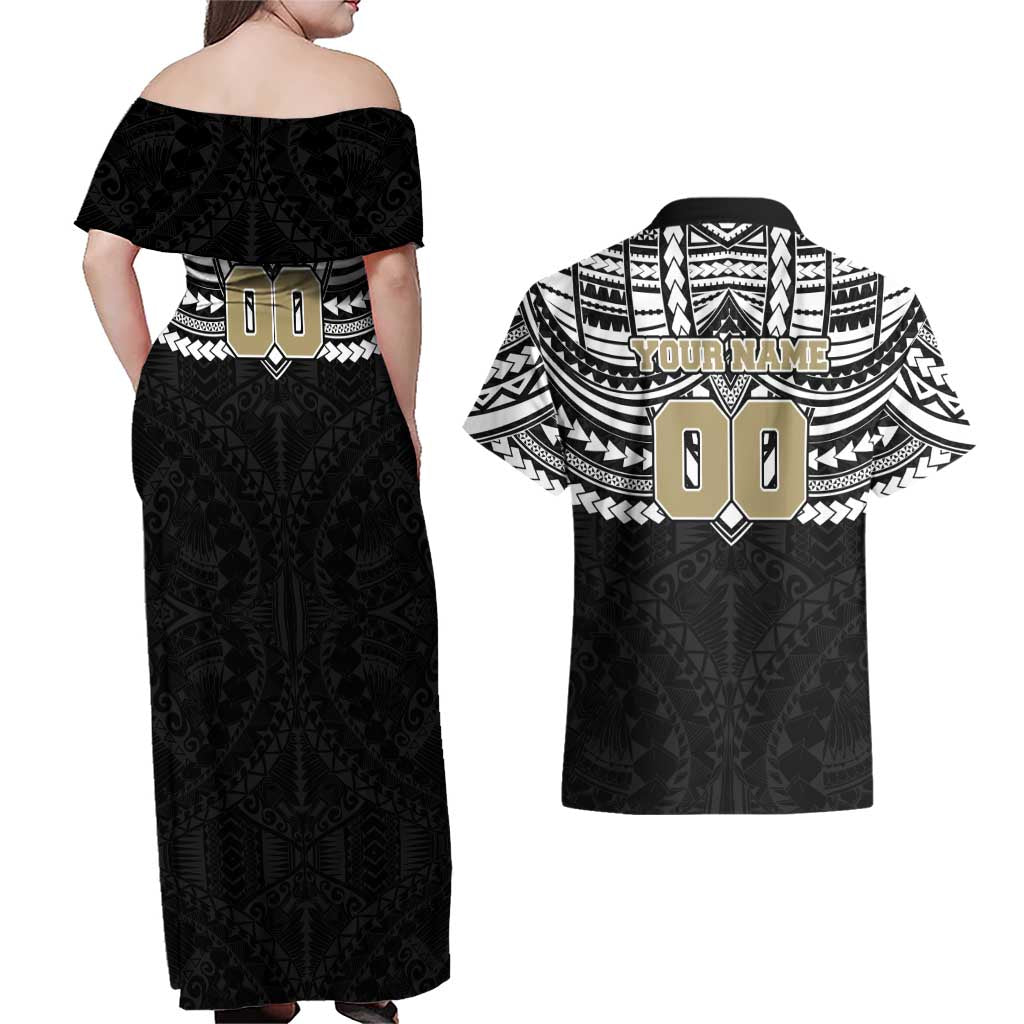 Personalized Collingwood Magpies Couples Matching Off Shoulder Maxi Dress and Hawaiian Shirt Polynesian Tribal Pattern Heritage Football