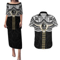 Personalized Collingwood Magpies Couples Matching Puletasi and Hawaiian Shirt Polynesian Tribal Pattern Heritage Football