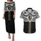 Personalized Collingwood Magpies Couples Matching Puletasi and Hawaiian Shirt Polynesian Tribal Pattern Heritage Football