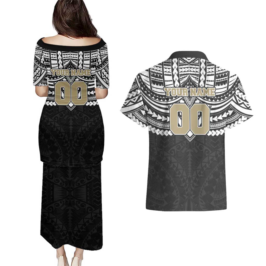 Personalized Collingwood Magpies Couples Matching Puletasi and Hawaiian Shirt Polynesian Tribal Pattern Heritage Football