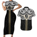 Personalized Collingwood Magpies Couples Matching Short Sleeve Bodycon Dress and Hawaiian Shirt Polynesian Tribal Pattern Heritage Football