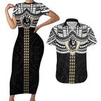 Personalized Collingwood Magpies Couples Matching Short Sleeve Bodycon Dress and Hawaiian Shirt Polynesian Tribal Pattern Heritage Football