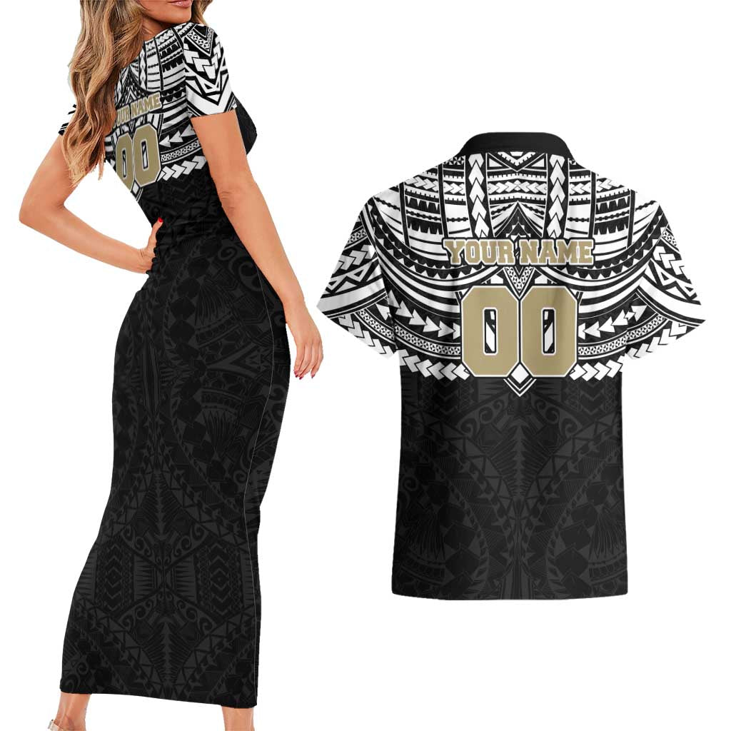 Personalized Collingwood Magpies Couples Matching Short Sleeve Bodycon Dress and Hawaiian Shirt Polynesian Tribal Pattern Heritage Football