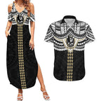 Personalized Collingwood Magpies Couples Matching Summer Maxi Dress and Hawaiian Shirt Polynesian Tribal Pattern Heritage Football