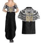 Personalized Collingwood Magpies Couples Matching Summer Maxi Dress and Hawaiian Shirt Polynesian Tribal Pattern Heritage Football