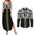 Personalized Collingwood Magpies Couples Matching Summer Maxi Dress and Long Sleeve Button Shirt Polynesian Tribal Pattern Heritage Football