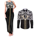 Personalized Collingwood Magpies Couples Matching Tank Maxi Dress and Long Sleeve Button Shirt Polynesian Tribal Pattern Heritage Football