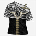 Personalized Collingwood Magpies Cross Shoulder Shirt Polynesian Tribal Pattern Heritage Football