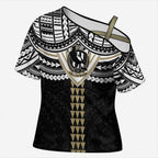 Personalized Collingwood Magpies Cross Shoulder Shirt Polynesian Tribal Pattern Heritage Football