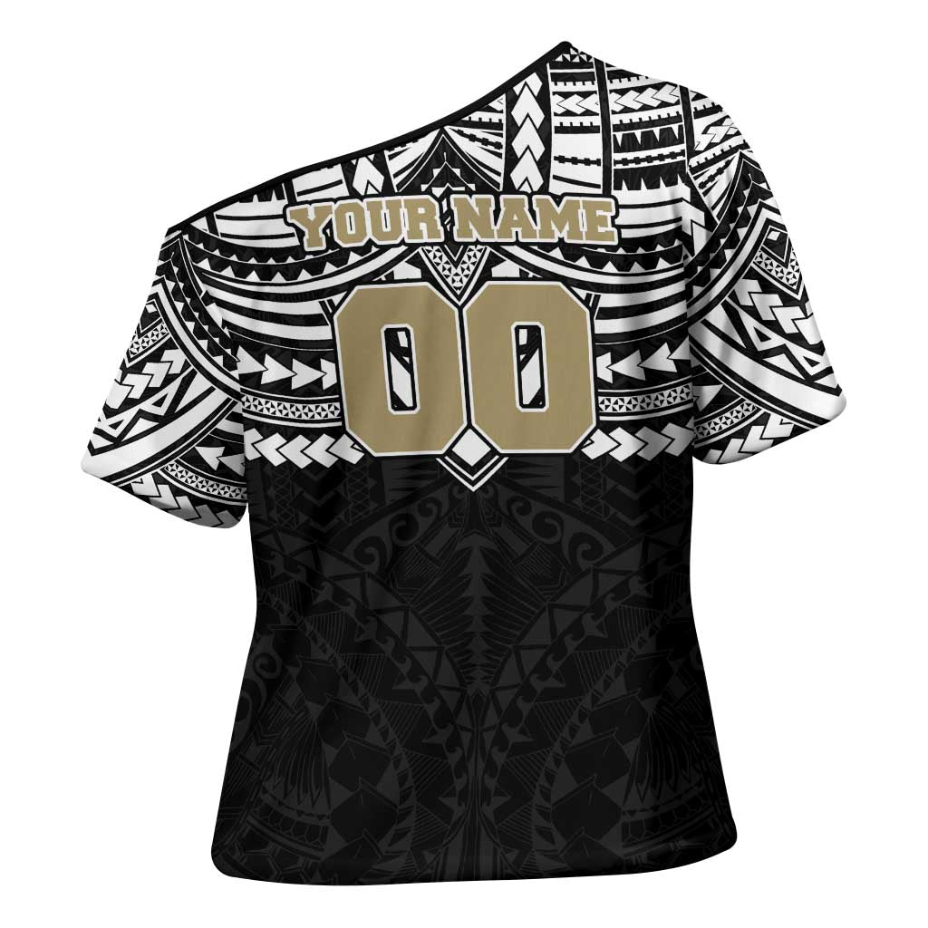 Personalized Collingwood Magpies Cross Shoulder Shirt Polynesian Tribal Pattern Heritage Football