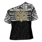 Personalized Collingwood Magpies Cross Shoulder Shirt Polynesian Tribal Pattern Heritage Football