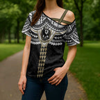 Personalized Collingwood Magpies Cross Shoulder Shirt Polynesian Tribal Pattern Heritage Football