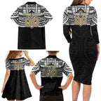 Personalized Collingwood Magpies Family Matching Long Sleeve Bodycon Dress and Hawaiian Shirt Polynesian Tribal Pattern Heritage Football