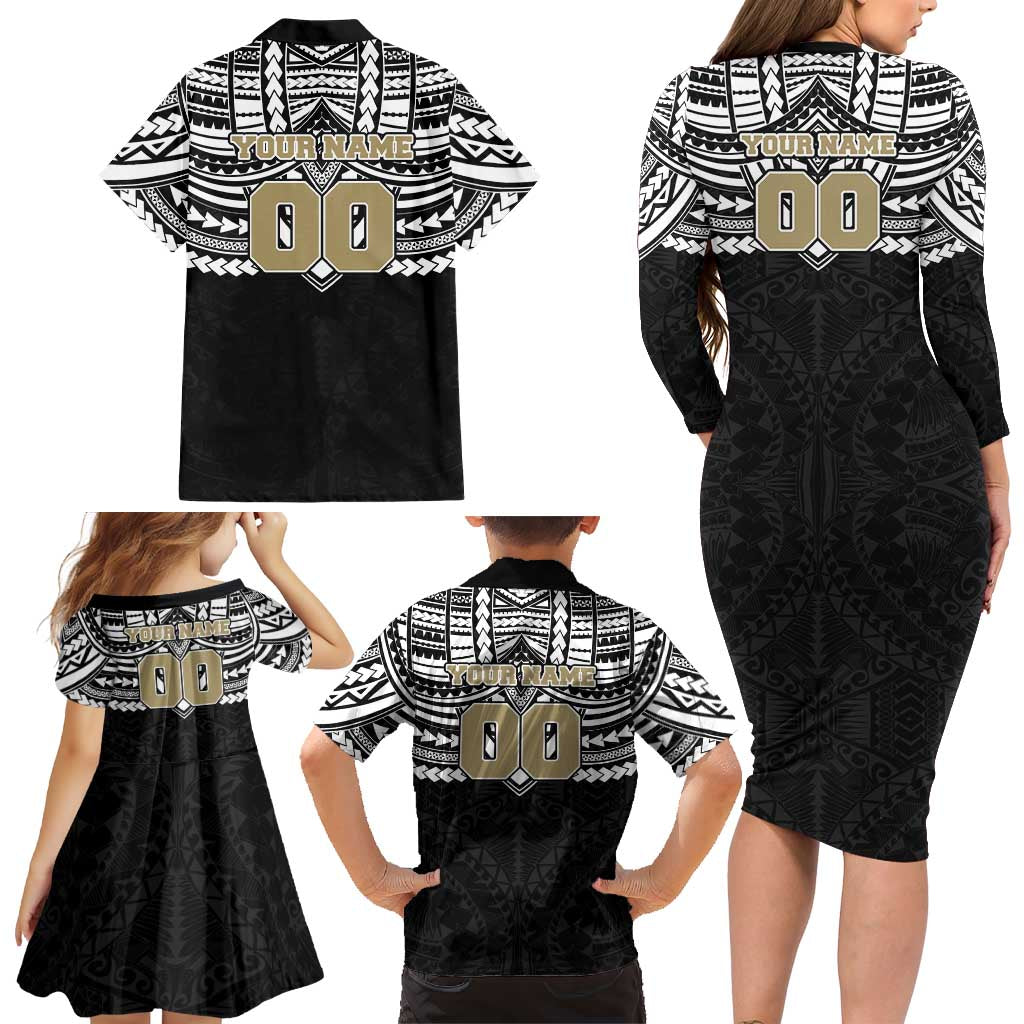 Personalized Collingwood Magpies Family Matching Long Sleeve Bodycon Dress and Hawaiian Shirt Polynesian Tribal Pattern Heritage Football