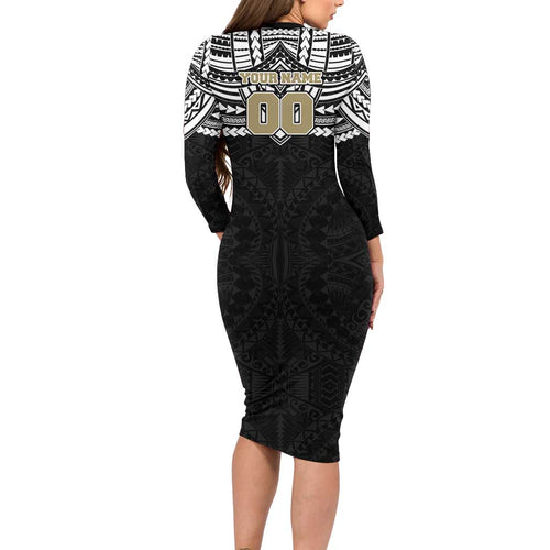 Personalized Collingwood Magpies Family Matching Long Sleeve Bodycon Dress and Hawaiian Shirt Polynesian Tribal Pattern Heritage Football