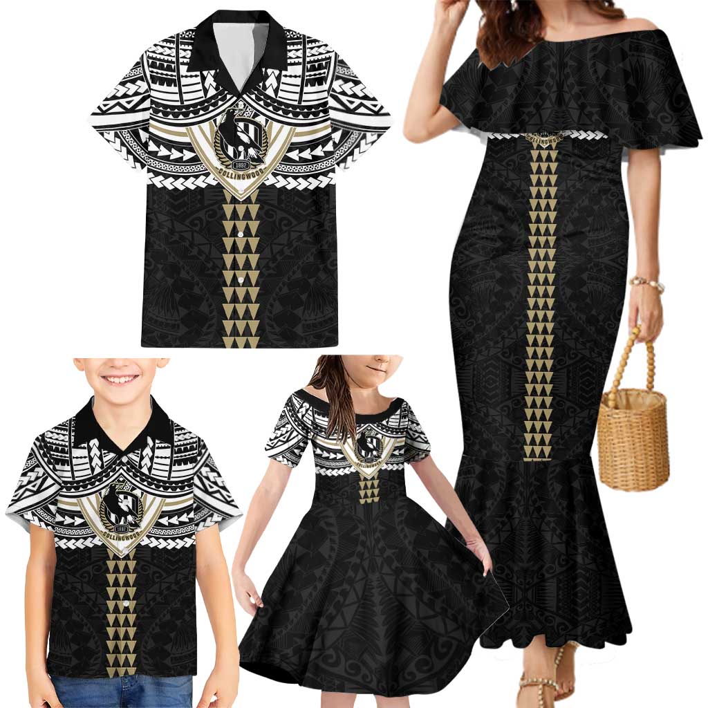 Personalized Collingwood Magpies Family Matching Mermaid Dress and Hawaiian Shirt Polynesian Tribal Pattern Heritage Football
