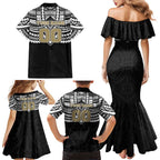 Personalized Collingwood Magpies Family Matching Mermaid Dress and Hawaiian Shirt Polynesian Tribal Pattern Heritage Football