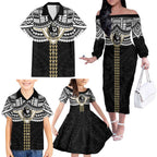 Personalized Collingwood Magpies Family Matching Off The Shoulder Long Sleeve Dress and Hawaiian Shirt Polynesian Tribal Pattern Heritage Football