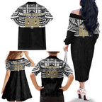 Personalized Collingwood Magpies Family Matching Off The Shoulder Long Sleeve Dress and Hawaiian Shirt Polynesian Tribal Pattern Heritage Football