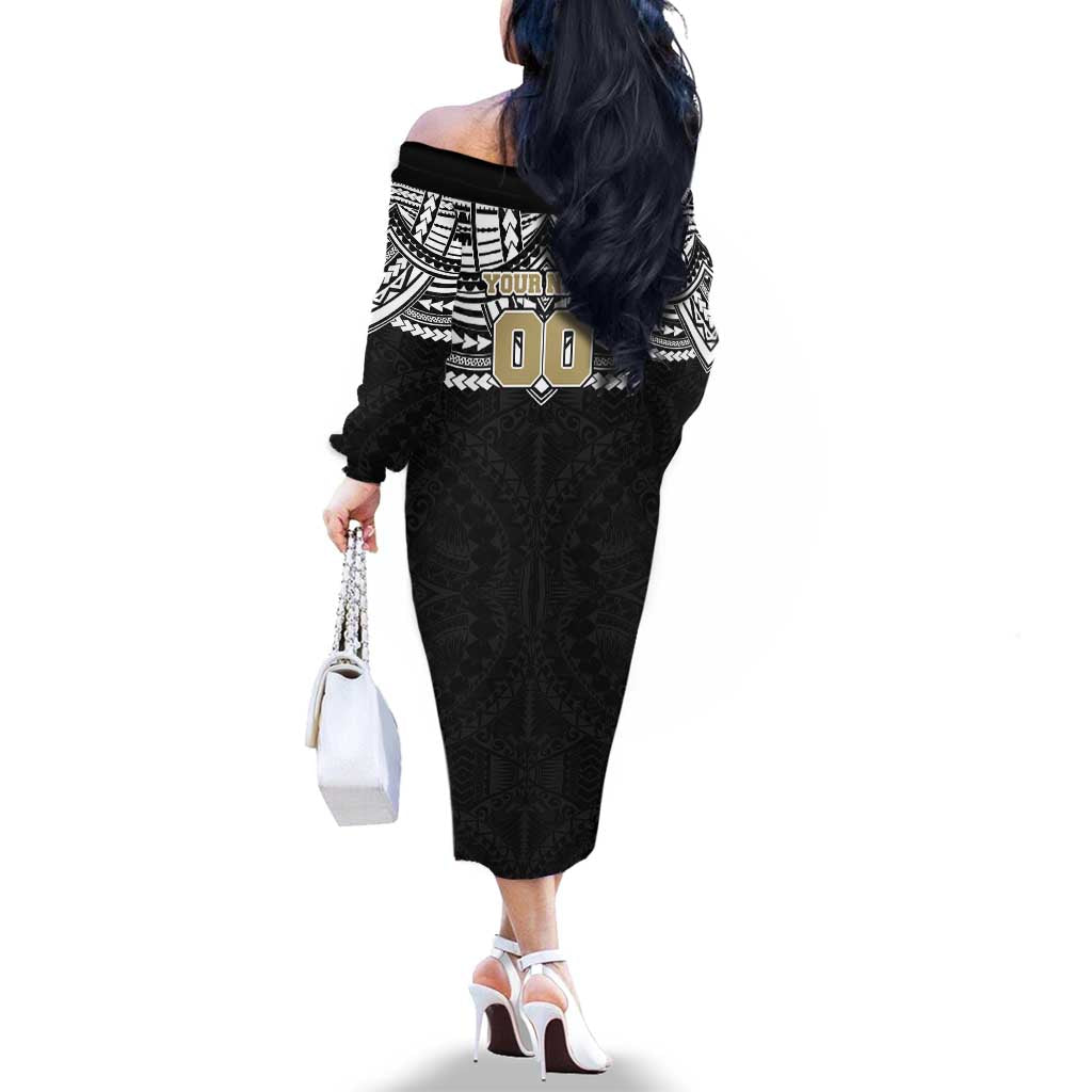 Personalized Collingwood Magpies Family Matching Off The Shoulder Long Sleeve Dress and Hawaiian Shirt Polynesian Tribal Pattern Heritage Football