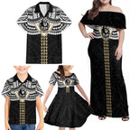 Personalized Collingwood Magpies Family Matching Off Shoulder Maxi Dress and Hawaiian Shirt Polynesian Tribal Pattern Heritage Football