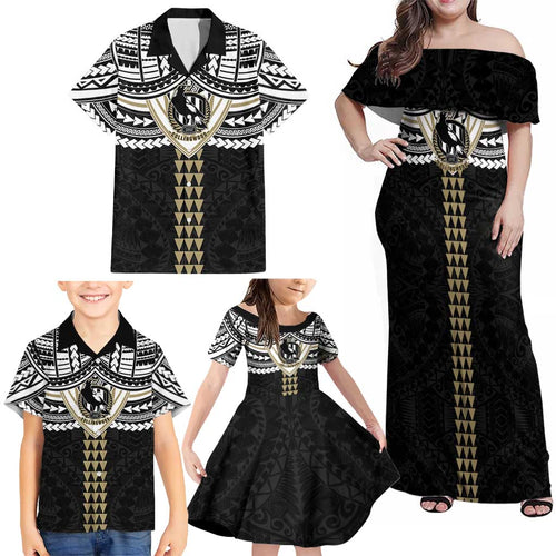Personalized Collingwood Magpies Family Matching Off Shoulder Maxi Dress and Hawaiian Shirt Polynesian Tribal Pattern Heritage Football