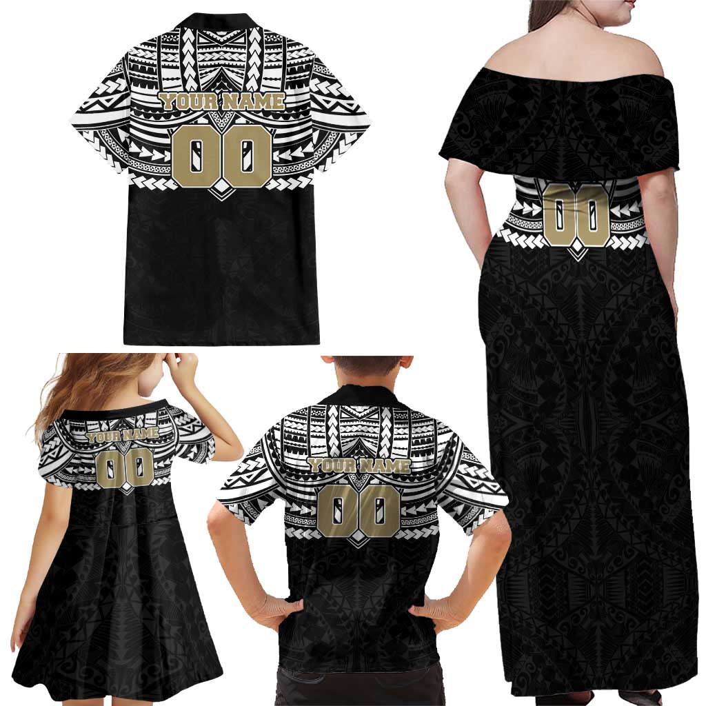 Personalized Collingwood Magpies Family Matching Off Shoulder Maxi Dress and Hawaiian Shirt Polynesian Tribal Pattern Heritage Football