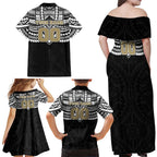 Personalized Collingwood Magpies Family Matching Off Shoulder Maxi Dress and Hawaiian Shirt Polynesian Tribal Pattern Heritage Football