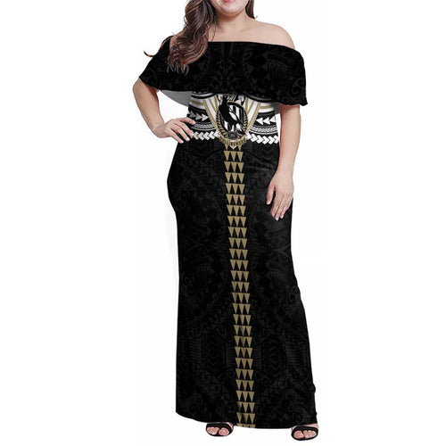 Personalized Collingwood Magpies Family Matching Off Shoulder Maxi Dress and Hawaiian Shirt Polynesian Tribal Pattern Heritage Football