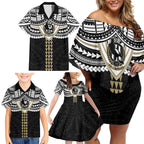 Personalized Collingwood Magpies Family Matching Off Shoulder Short Dress and Hawaiian Shirt Polynesian Tribal Pattern Heritage Football
