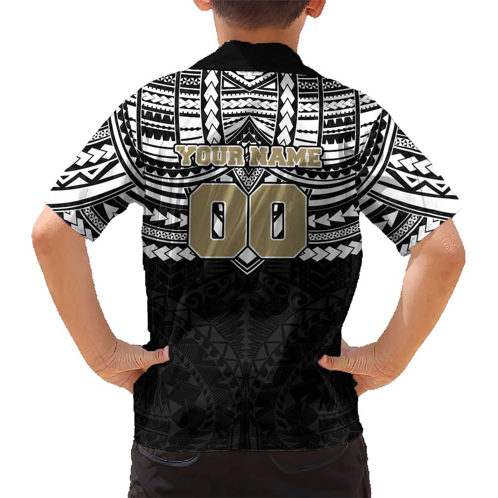 Personalized Collingwood Magpies Family Matching Off Shoulder Short Dress and Hawaiian Shirt Polynesian Tribal Pattern Heritage Football