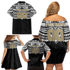 Personalized Collingwood Magpies Family Matching Off Shoulder Short Dress and Hawaiian Shirt Polynesian Tribal Pattern Heritage Football
