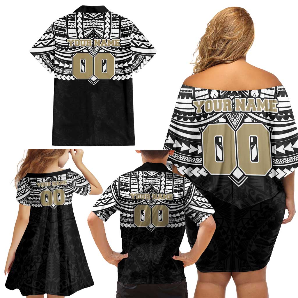 Personalized Collingwood Magpies Family Matching Off Shoulder Short Dress and Hawaiian Shirt Polynesian Tribal Pattern Heritage Football