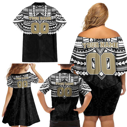 Personalized Collingwood Magpies Family Matching Off Shoulder Short Dress and Hawaiian Shirt Polynesian Tribal Pattern Heritage Football