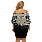Personalized Collingwood Magpies Family Matching Off Shoulder Short Dress and Hawaiian Shirt Polynesian Tribal Pattern Heritage Football