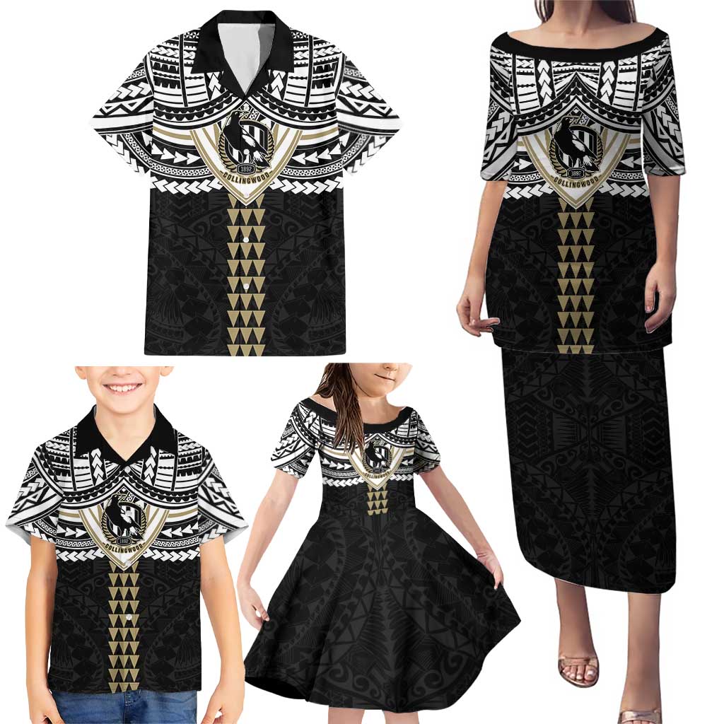 Personalized Collingwood Magpies Family Matching Puletasi and Hawaiian Shirt Polynesian Tribal Pattern Heritage Football