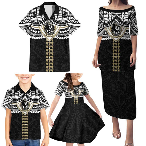 Personalized Collingwood Magpies Family Matching Puletasi and Hawaiian Shirt Polynesian Tribal Pattern Heritage Football