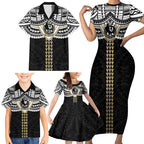 Personalized Collingwood Magpies Family Matching Short Sleeve Bodycon Dress and Hawaiian Shirt Polynesian Tribal Pattern Heritage Football