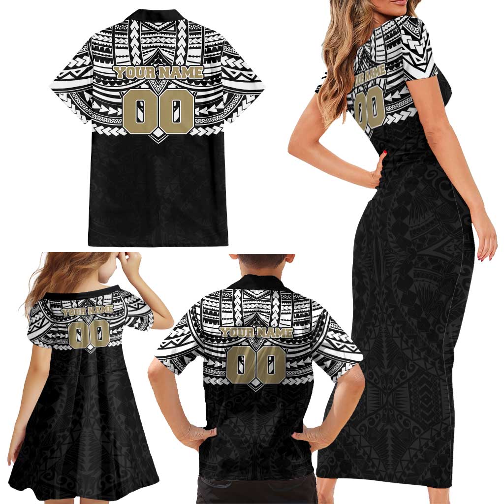 Personalized Collingwood Magpies Family Matching Short Sleeve Bodycon Dress and Hawaiian Shirt Polynesian Tribal Pattern Heritage Football