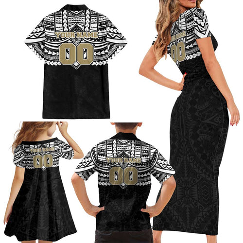 Personalized Collingwood Magpies Family Matching Short Sleeve Bodycon Dress and Hawaiian Shirt Polynesian Tribal Pattern Heritage Football