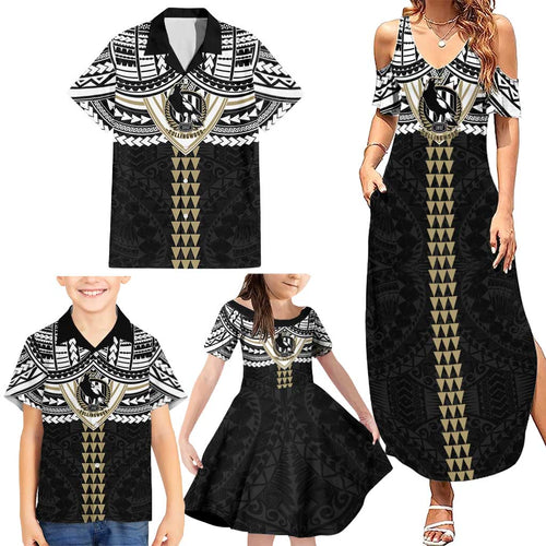 Personalized Collingwood Magpies Family Matching Summer Maxi Dress and Hawaiian Shirt Polynesian Tribal Pattern Heritage Football