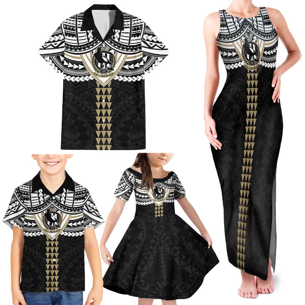 Personalized Collingwood Magpies Family Matching Tank Maxi Dress and Hawaiian Shirt Polynesian Tribal Pattern Heritage Football