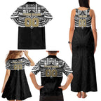 Personalized Collingwood Magpies Family Matching Tank Maxi Dress and Hawaiian Shirt Polynesian Tribal Pattern Heritage Football