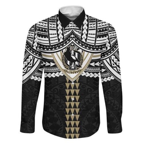 Personalized Collingwood Magpies Family Matching Tank Maxi Dress and Hawaiian Shirt Polynesian Tribal Pattern Heritage Football