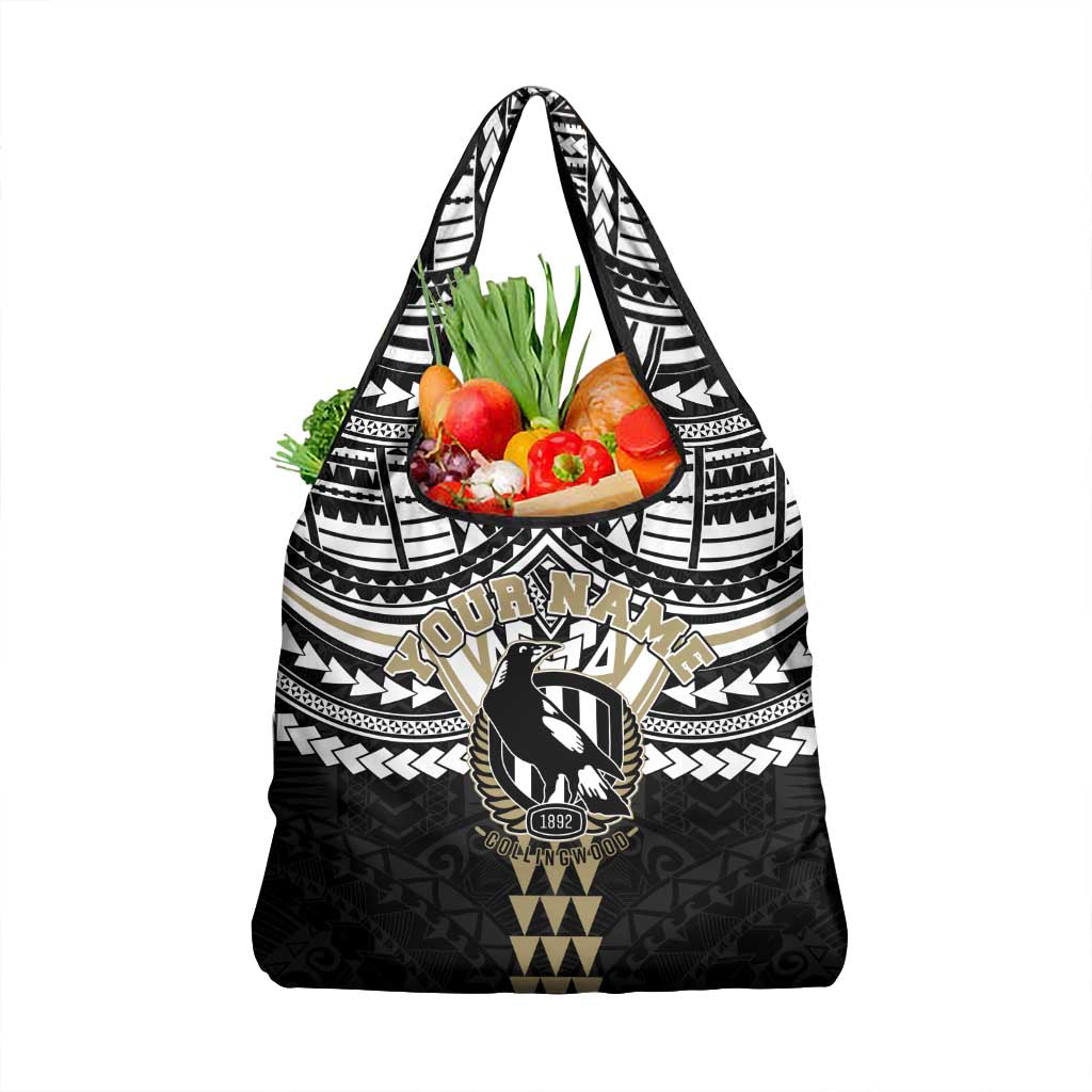 Personalized Collingwood Magpies Grocery Bag Polynesian Tribal Pattern Heritage Football