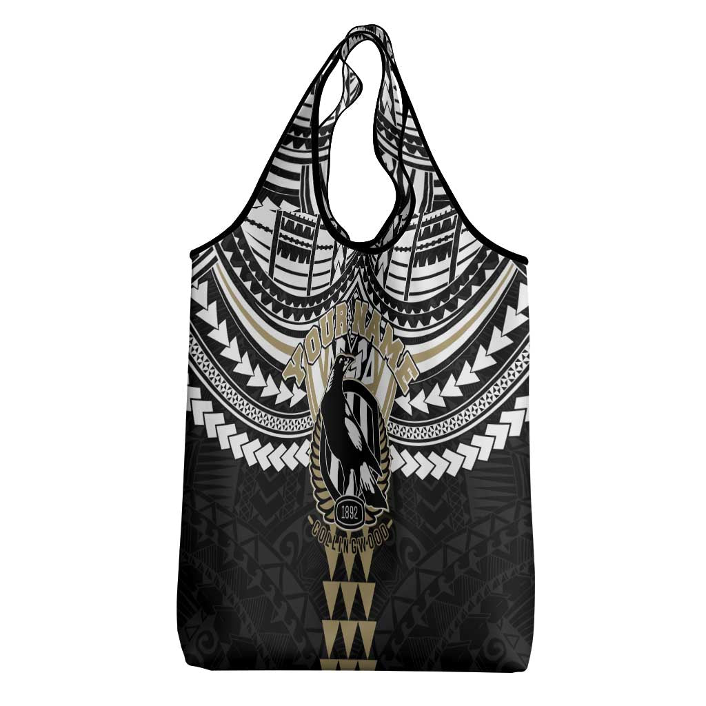 Personalized Collingwood Magpies Grocery Bag Polynesian Tribal Pattern Heritage Football