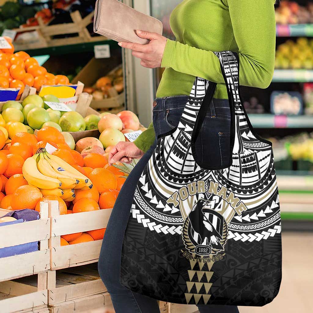 Personalized Collingwood Magpies Grocery Bag Polynesian Tribal Pattern Heritage Football