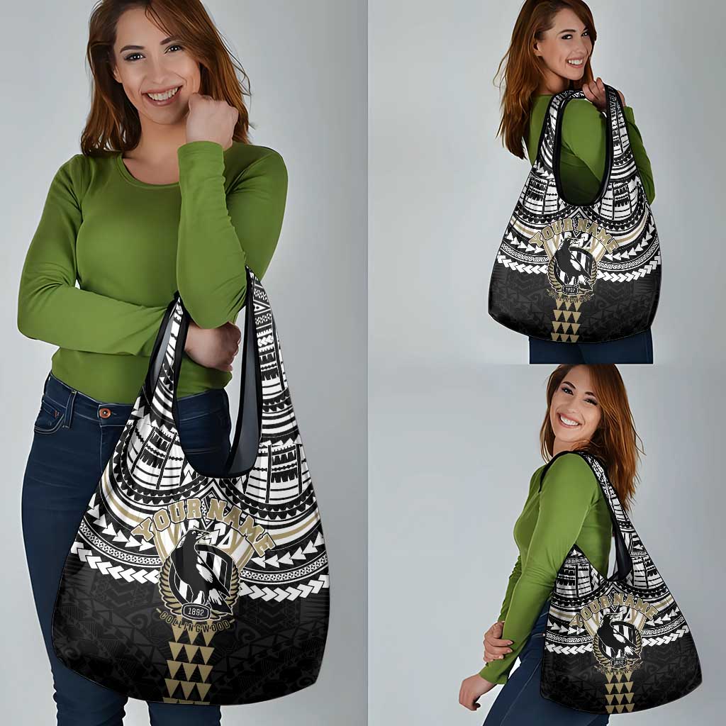 Personalized Collingwood Magpies Grocery Bag Polynesian Tribal Pattern Heritage Football