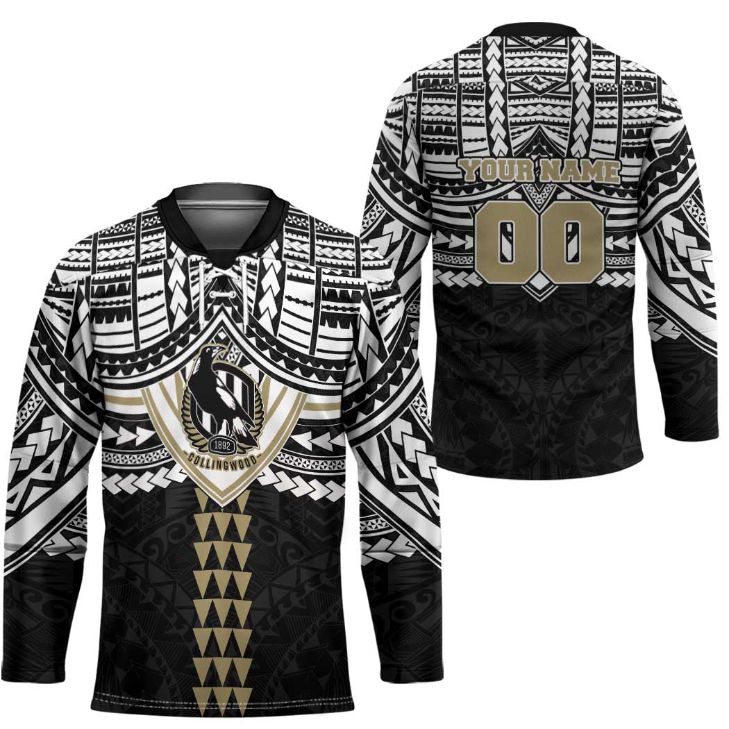 Personalized Collingwood Magpies Hockey Jersey Polynesian Tribal Pattern Heritage Football